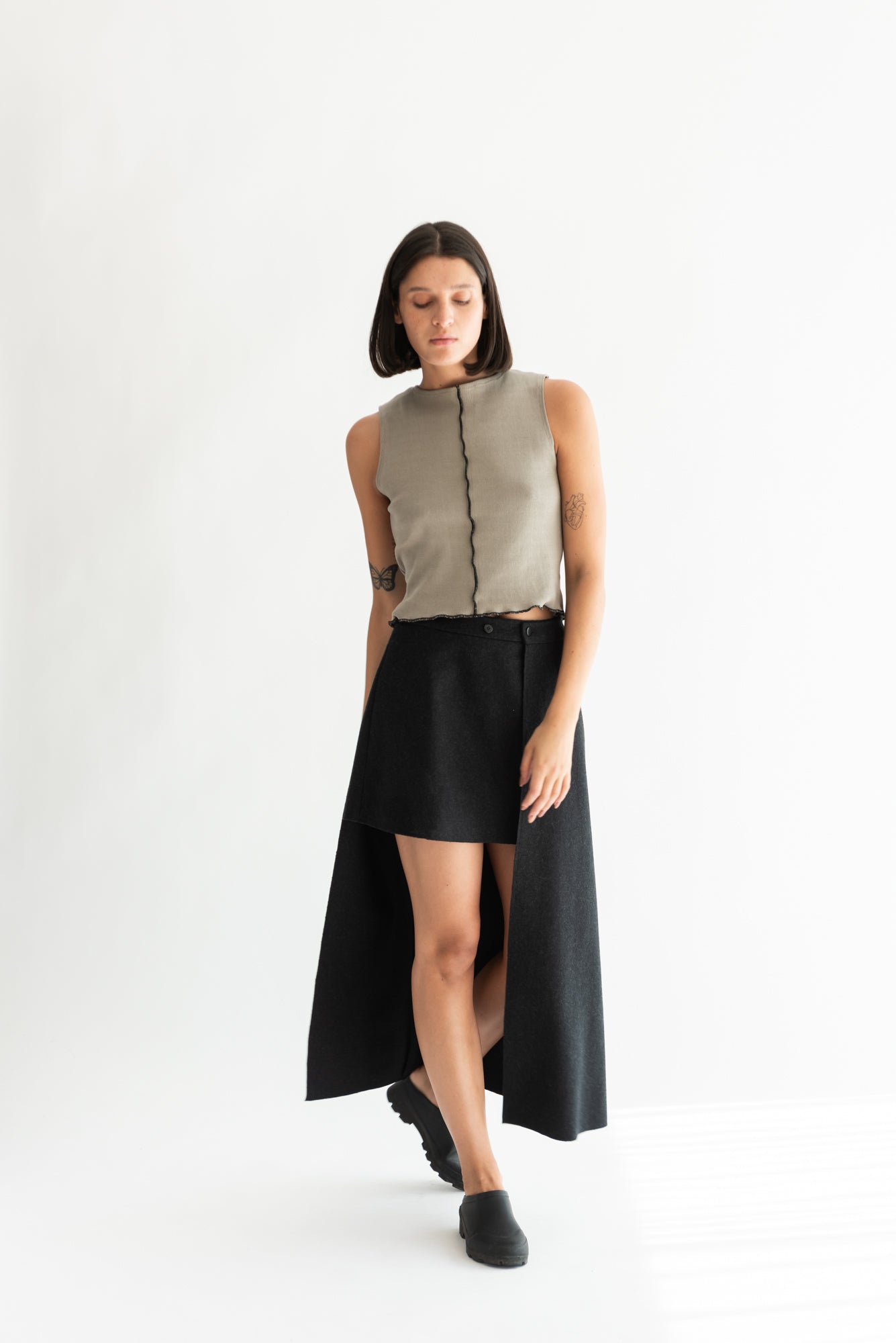 FALDA ASIMETRICA LANA GRIS MARENGO