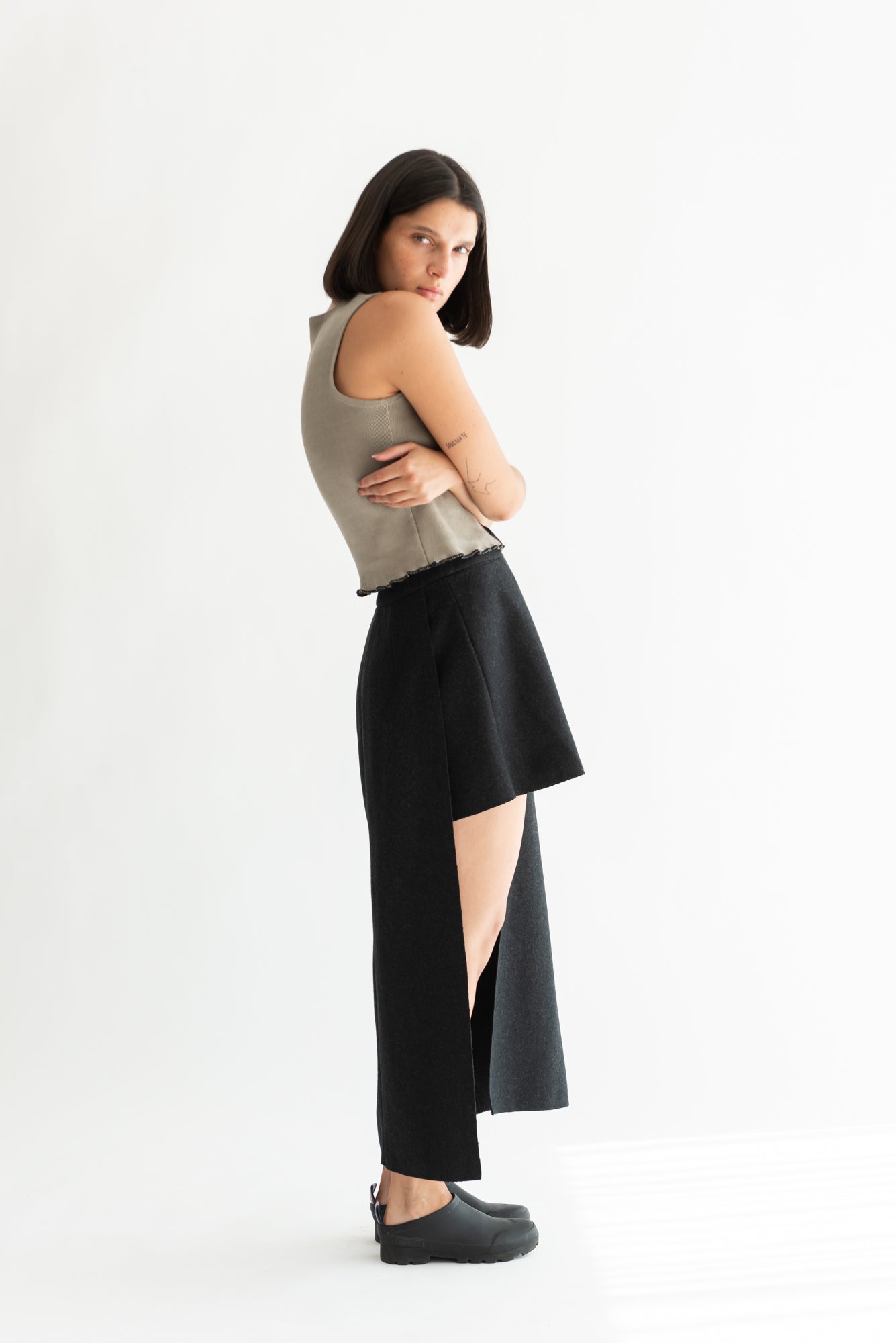 FALDA ASIMETRICA LANA GRIS MARENGO