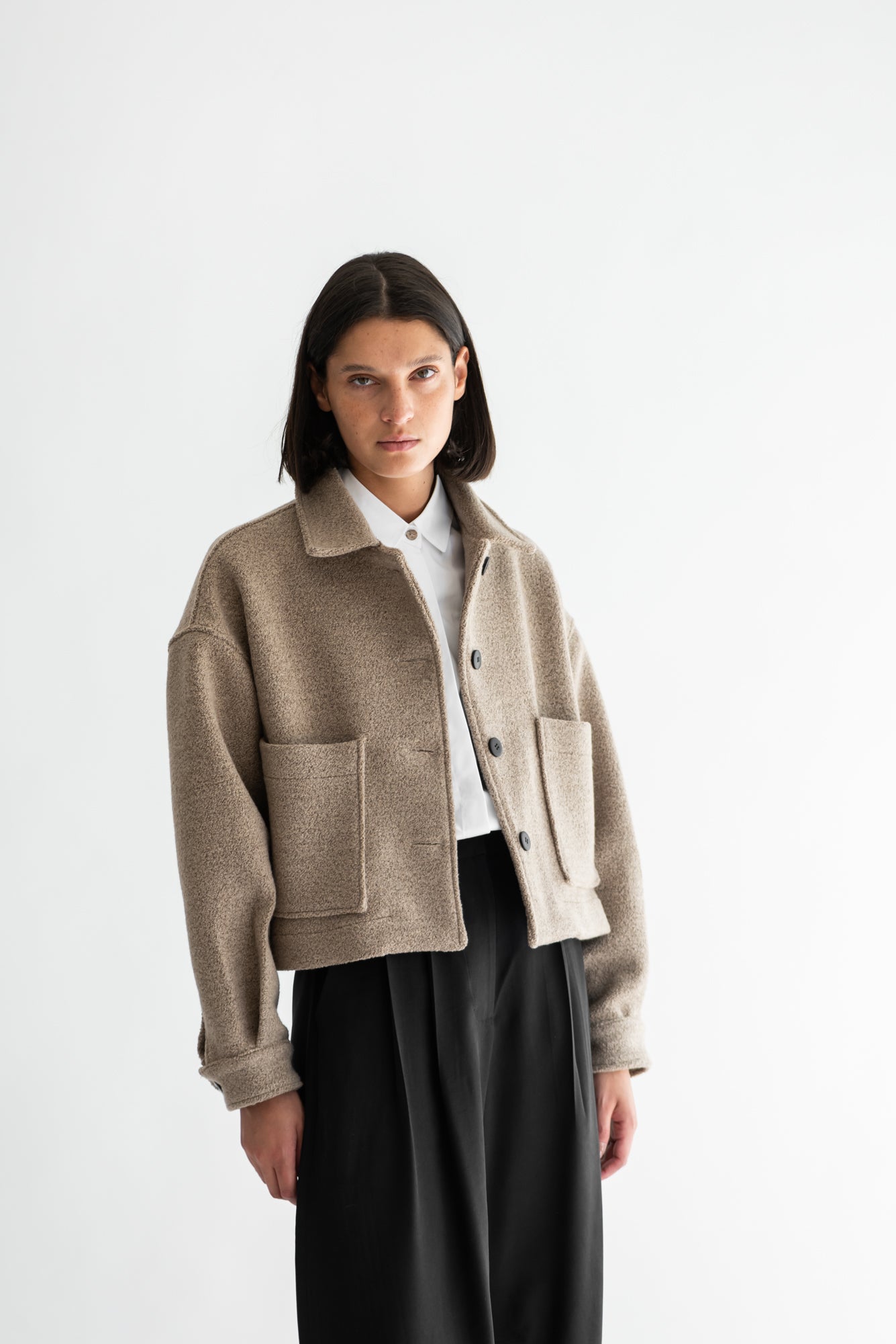 CHAQUETA OMI LANA BUCLÉ TOSTADO