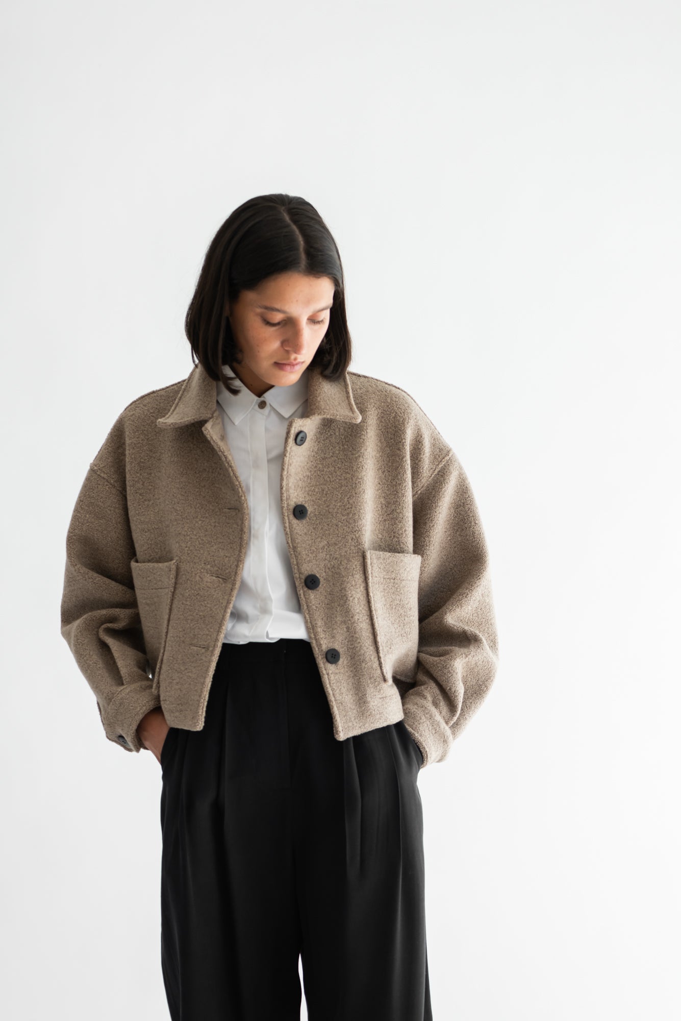 CHAQUETA OMI LANA BUCLÉ TOSTADO