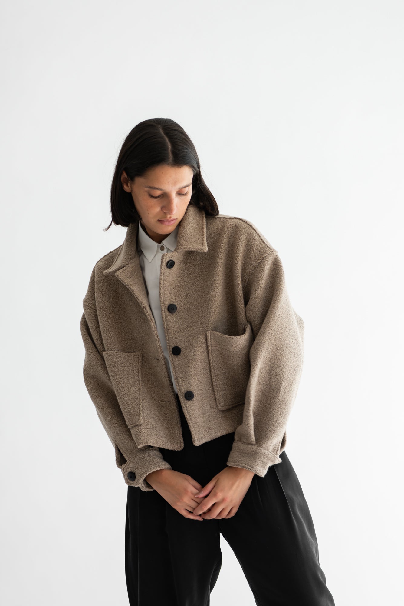 CHAQUETA OMI LANA BUCLÉ TOSTADO