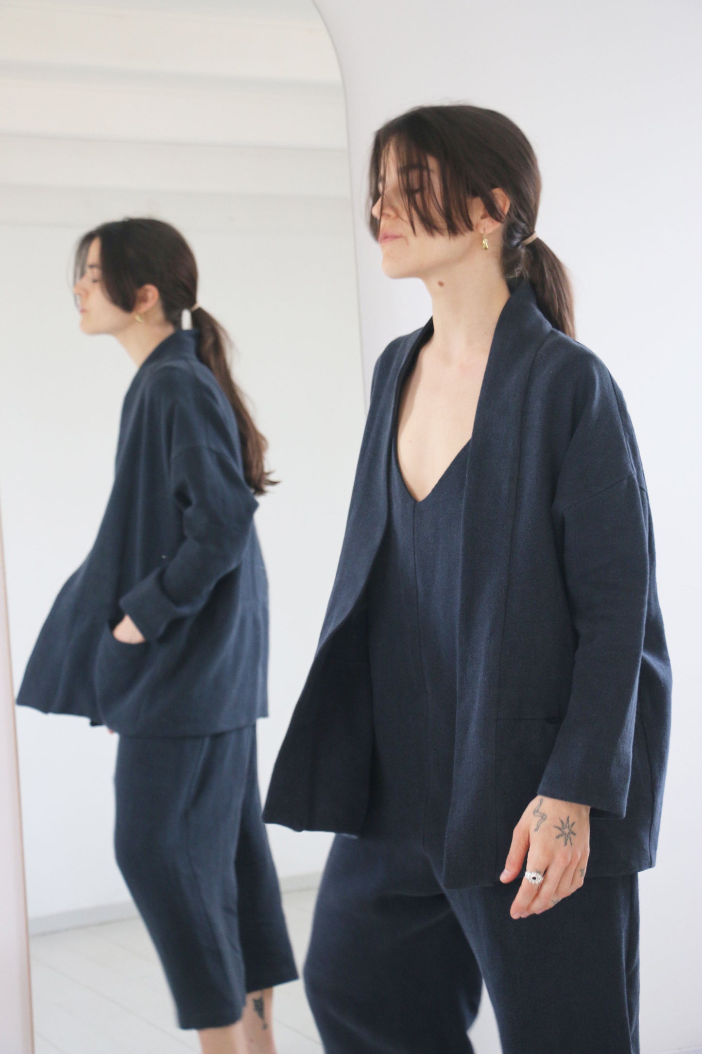 CHAQUETA KIMONO LINO AZUL