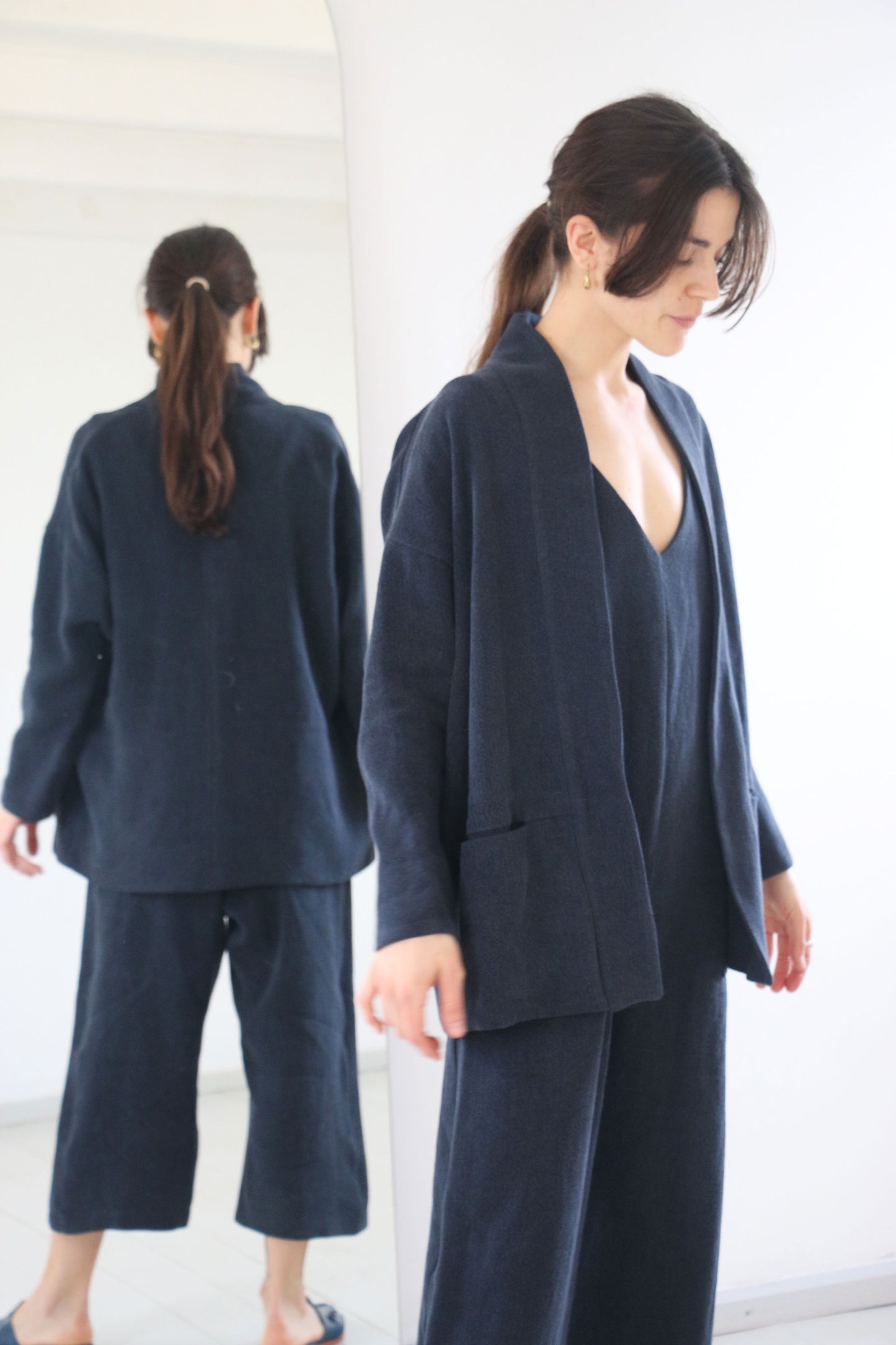 CHAQUETA KIMONO LINO AZUL