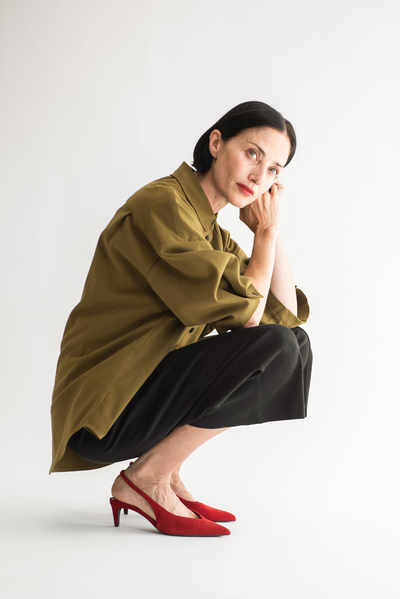CAMISA 3/4 GABARDINA OLIVA