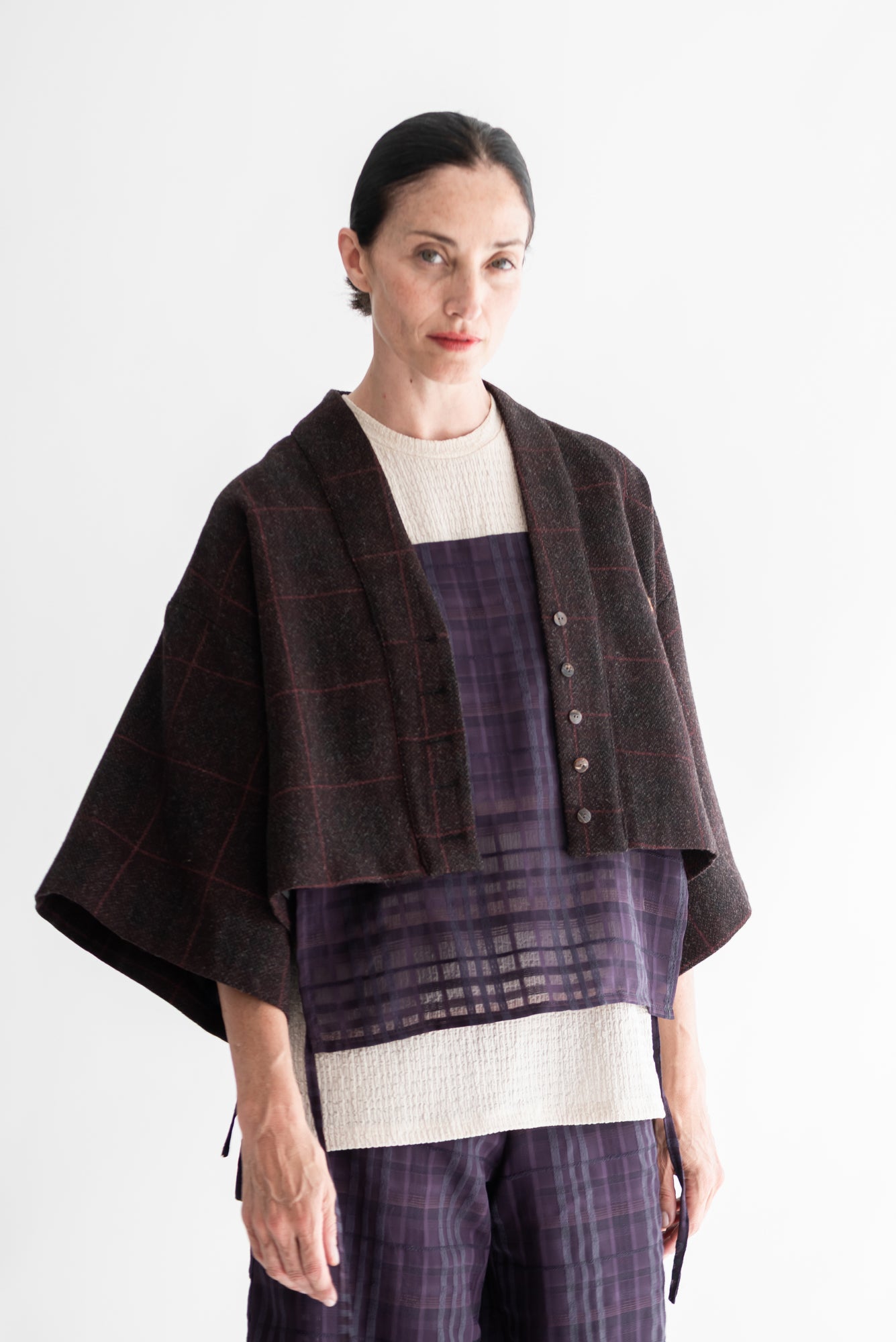 CHAQUETA KIMONO CORTA LANA CUADRILLÉ