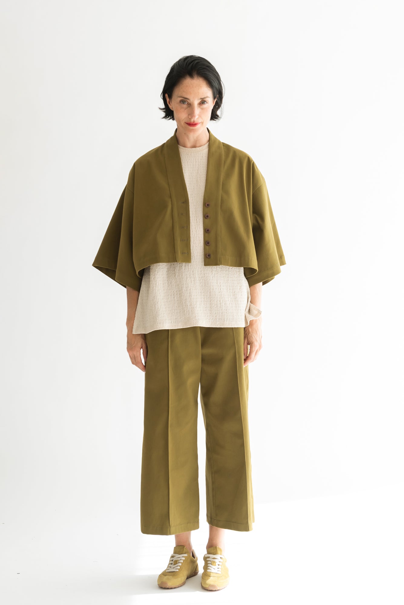 CHAQUETA KIMONO CORTA ALGODÓN OLIVA