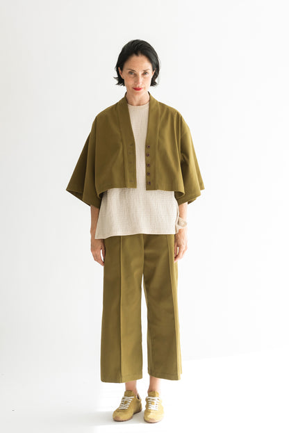 CHAQUETA KIMONO CORTA ALGODÓN OLIVA