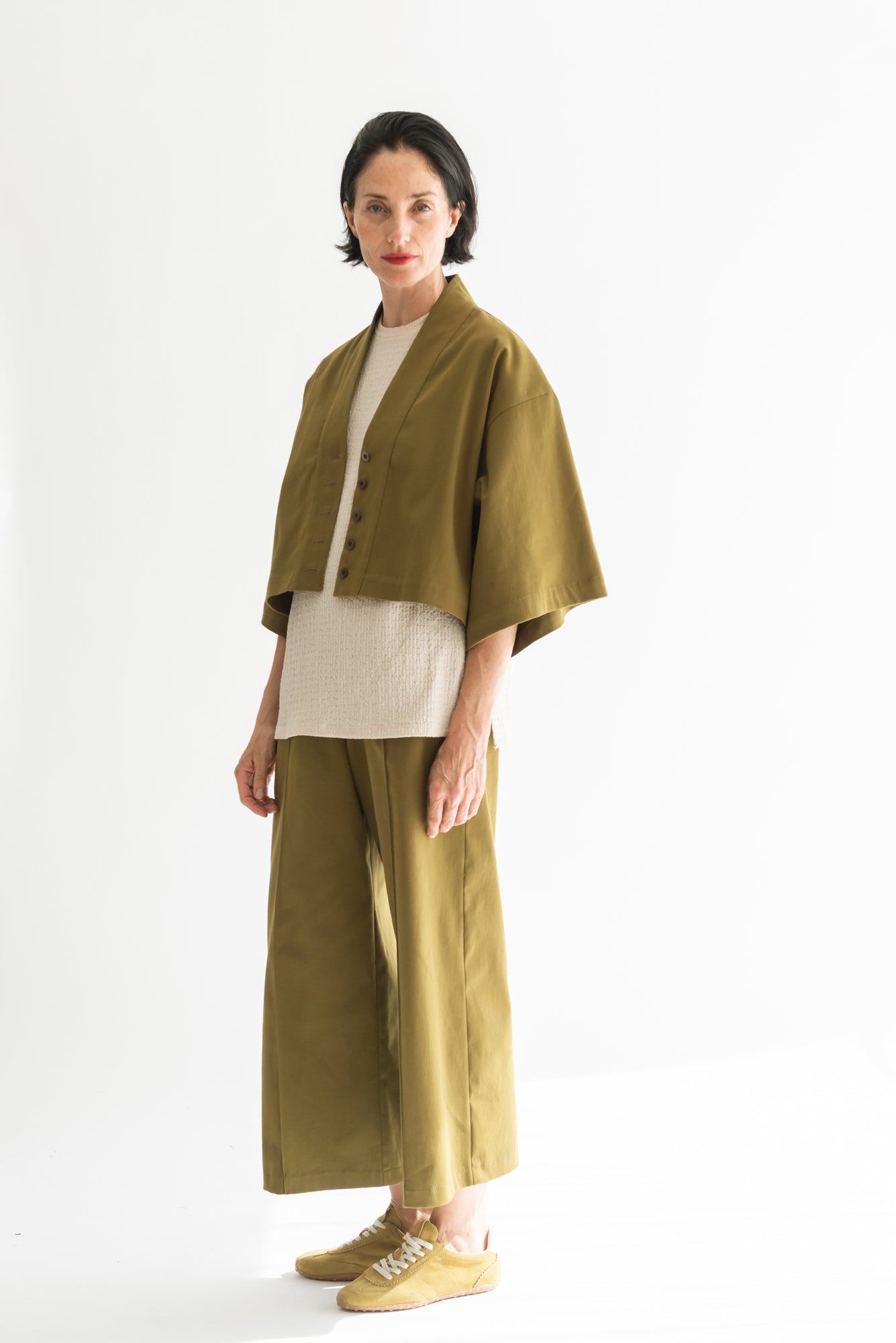 CHAQUETA KIMONO CORTA ALGODÓN OLIVA