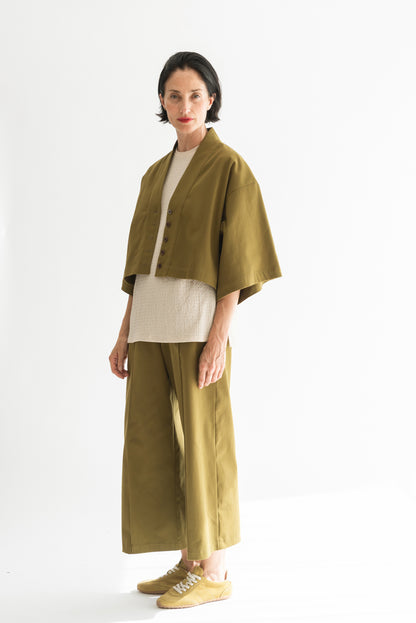 CHAQUETA KIMONO CORTA ALGODÓN OLIVA
