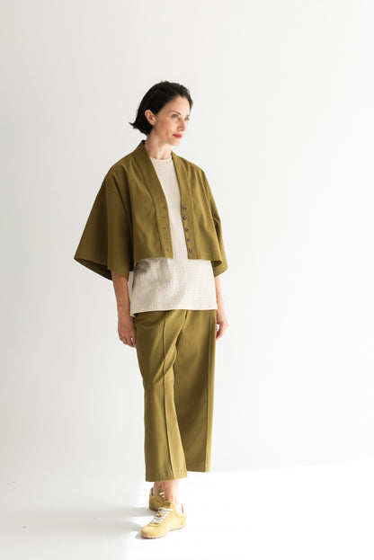 CHAQUETA KIMONO CORTA ALGODÓN OLIVA